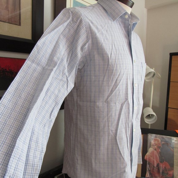 Brooks Brothers Milano Men's Shirt Blue White Checks Non-Iron 16-36 XL EUC - Picture 7 of 12